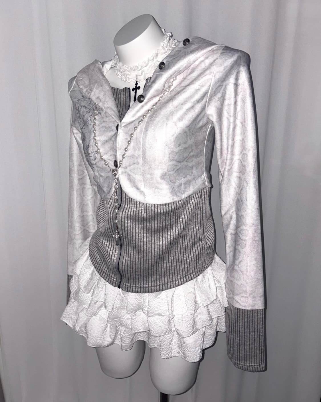 [angel hoodie] 갸루 엔젤 레이어드 니트 후드집업 상품이미지4