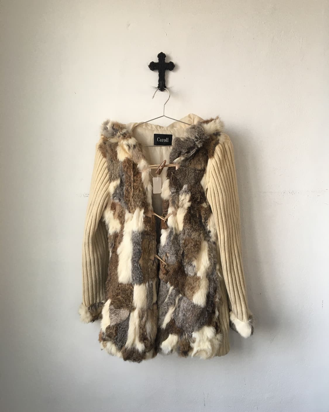 Rabbit fur duffle button hood knit cardi 상품이미지2