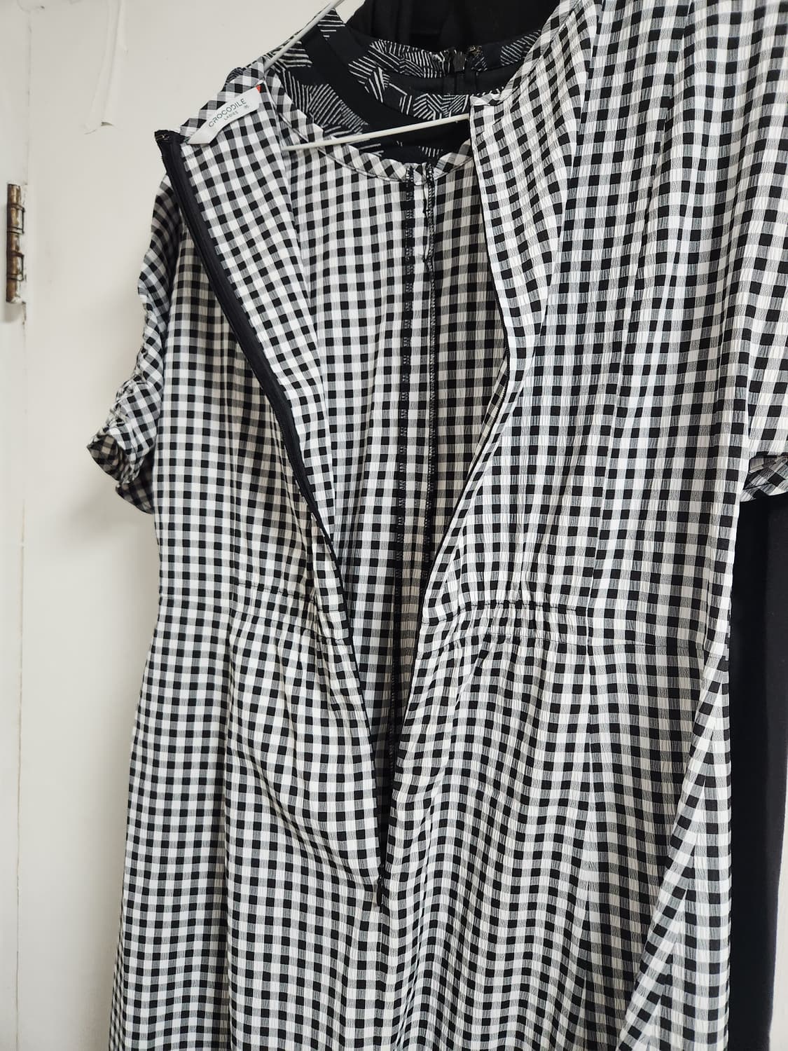 크로커다이얼 체크 A라인 반팔 롱 원피스90~95 상품이미지4