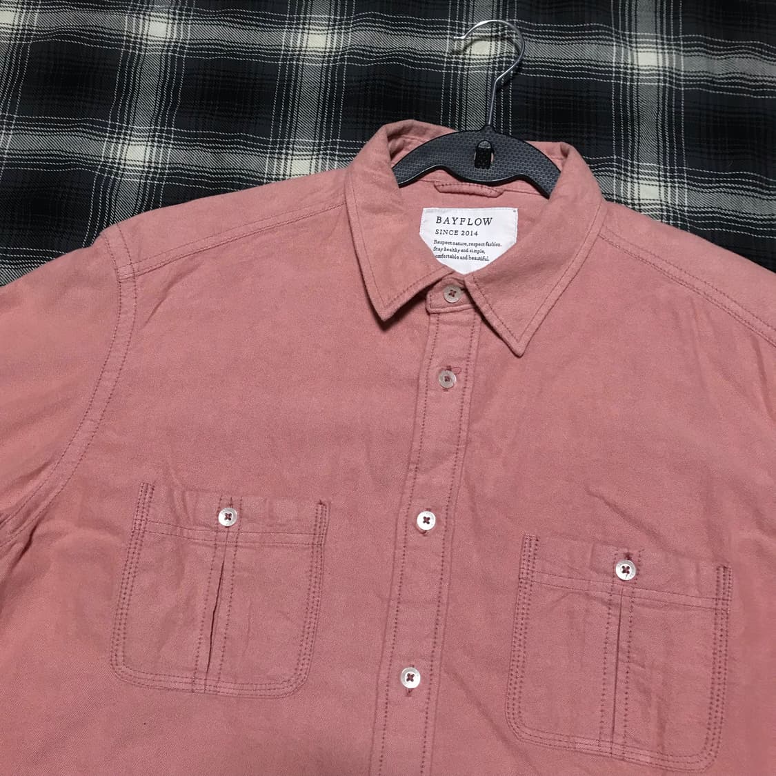 재팬 10s bay flow 피치 핑크 플란넬 옥스포드 워크셔츠 상품이미지2