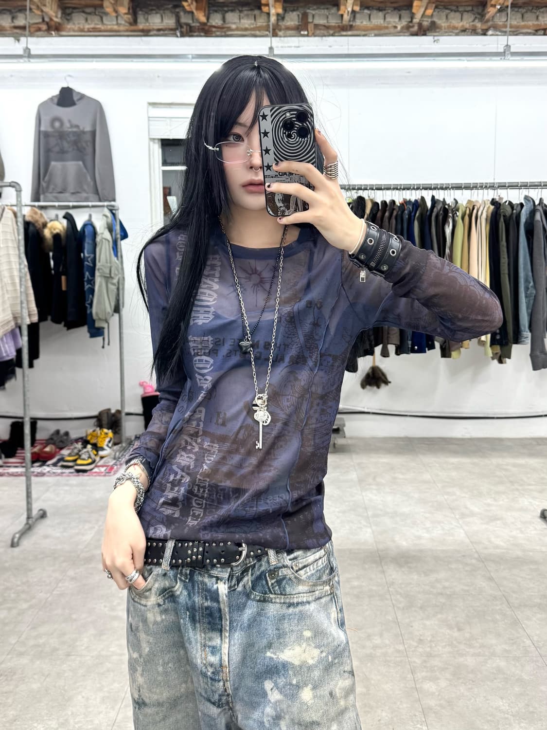 Jeanasis 시스루 블라우스 상품이미지1