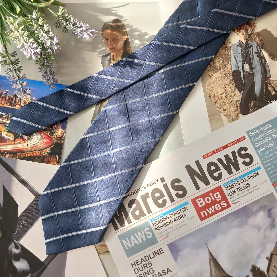 아쿠아스큐텀 실크 네이비 체크 넥타이 9cm A+등급 A19681 상품이미지7