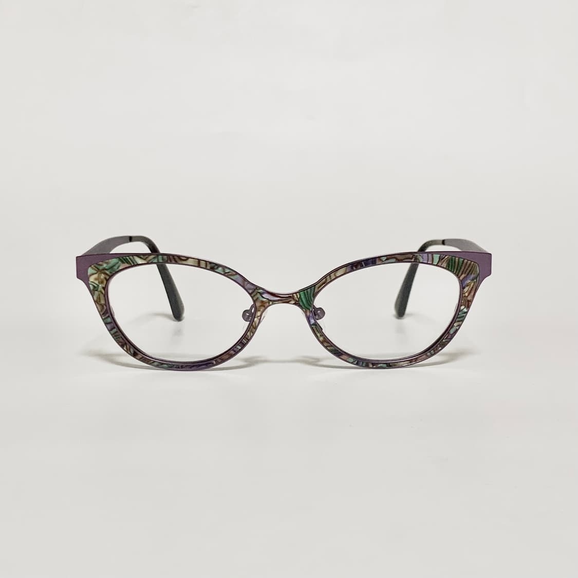 1001 빈티지안경 캣아이 긴다리 가벼운 메탈 마블 패턴 퍼플 멀티 컬러 상품이미지1