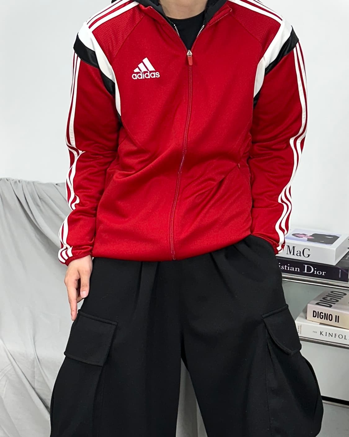 아디다스 레드 삼선 트랙탑 져지 M 상품이미지2