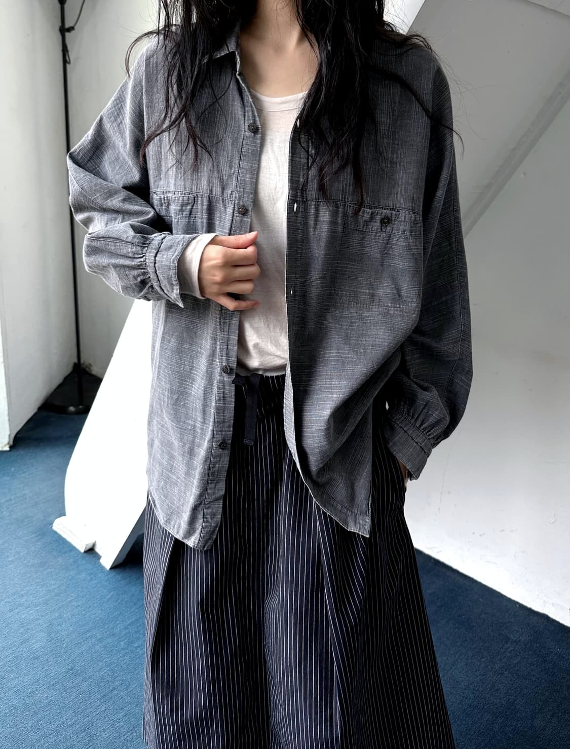 Rough cotton jacquard panel design shirt 상품이미지7