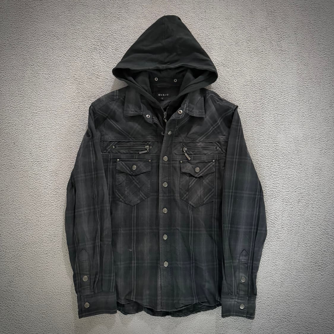 Hoodie layered check shirt 상품이미지1