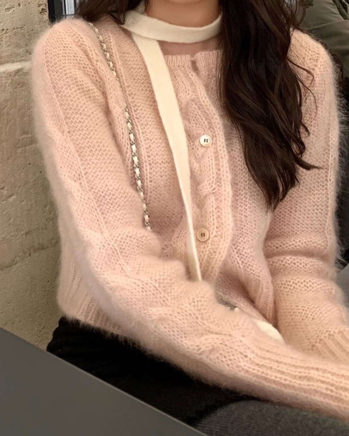 르플레인 키드모헤어 소프트핑크 가디건 상품이미지2