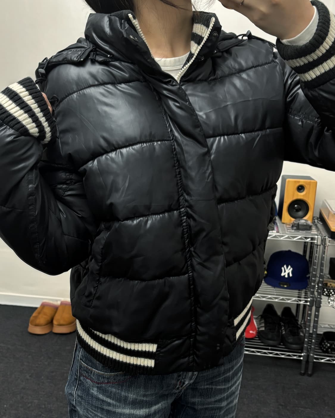 올드 빈티지 유광 패딩 점퍼 블랙 상품이미지1