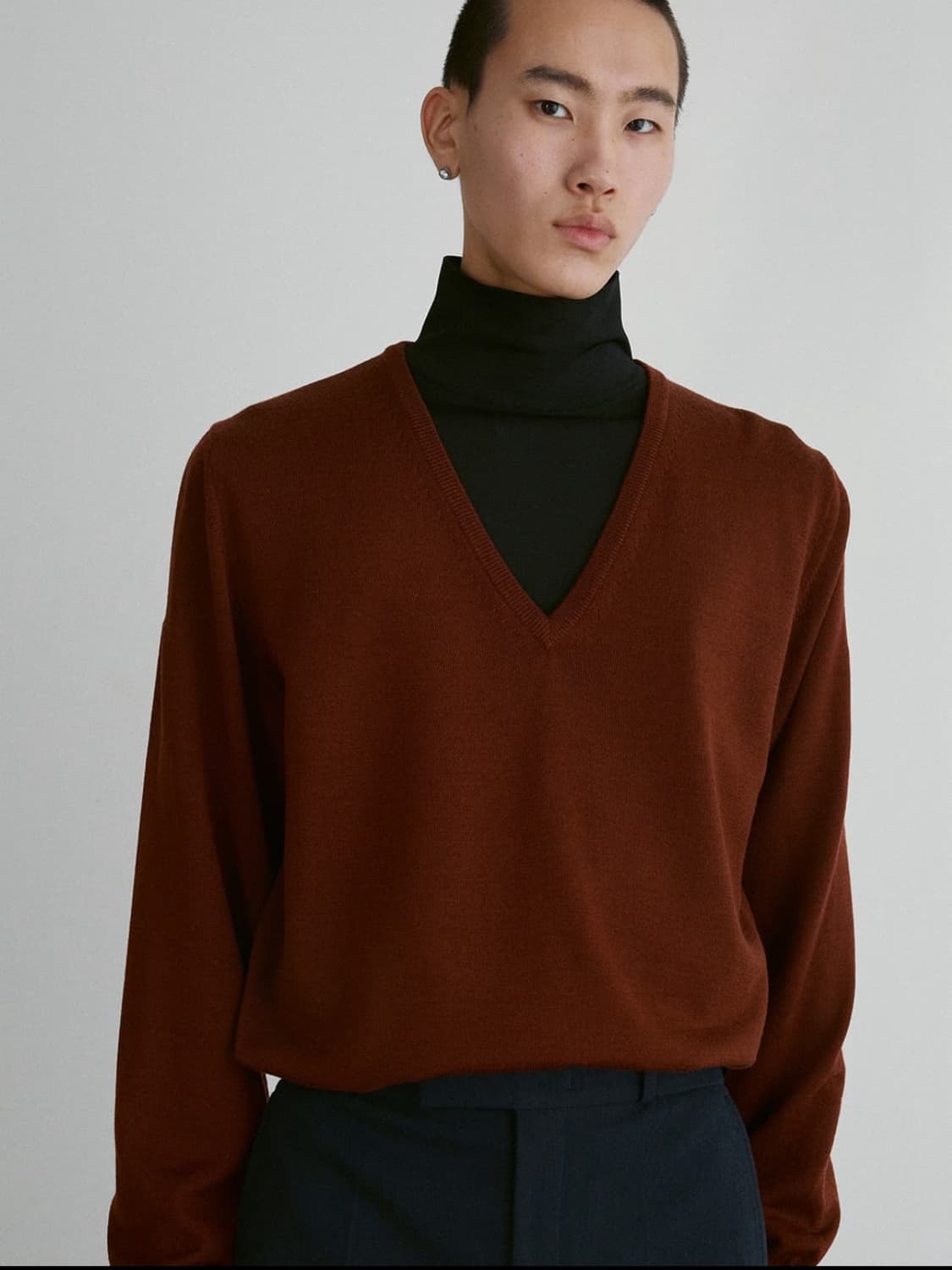 [새상품] 렉토 24FW 클래식 브이넥 니트 스웨터 레드 브라운 상품이미지1