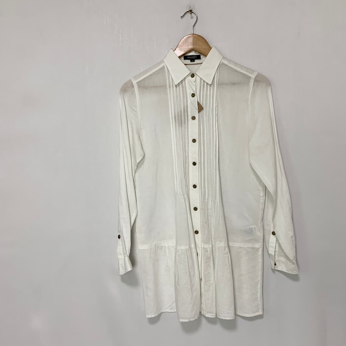 버버리 런던 아이보리 러플 빈티지 드레스 셔츠 여성 38 린넨 혼방 상품이미지1