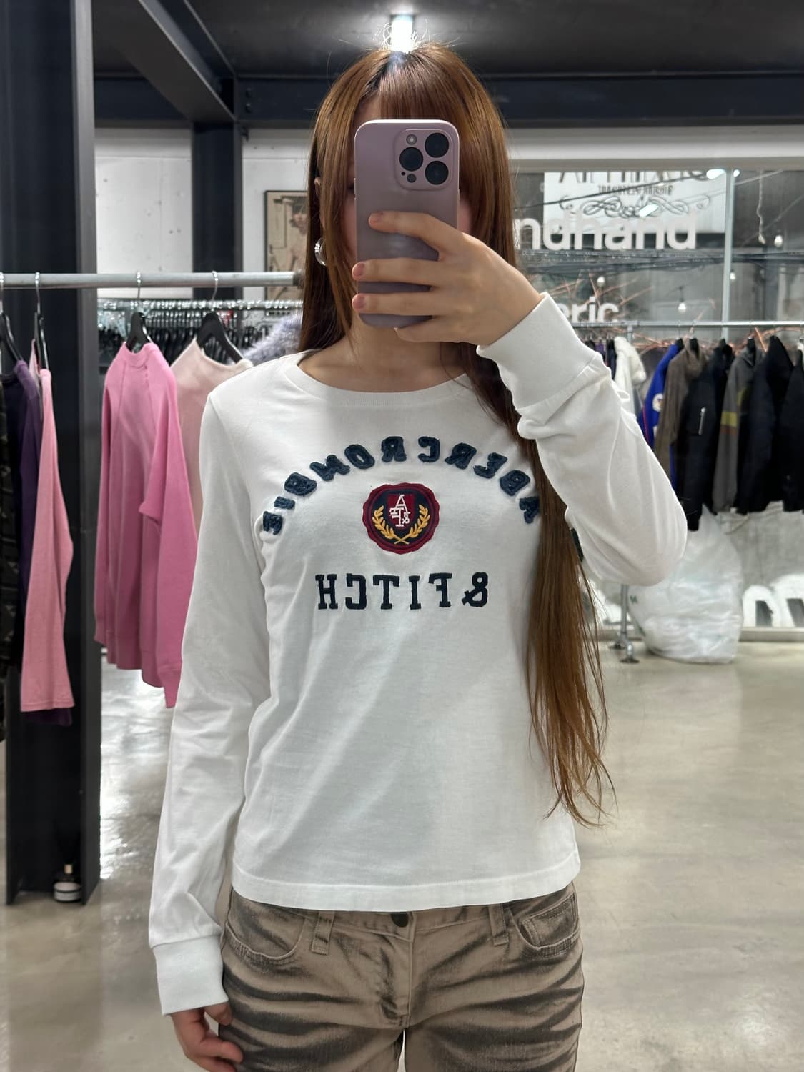 아베크롬비 자수로고 롱슬리브긴팔티 화이트 상품이미지1