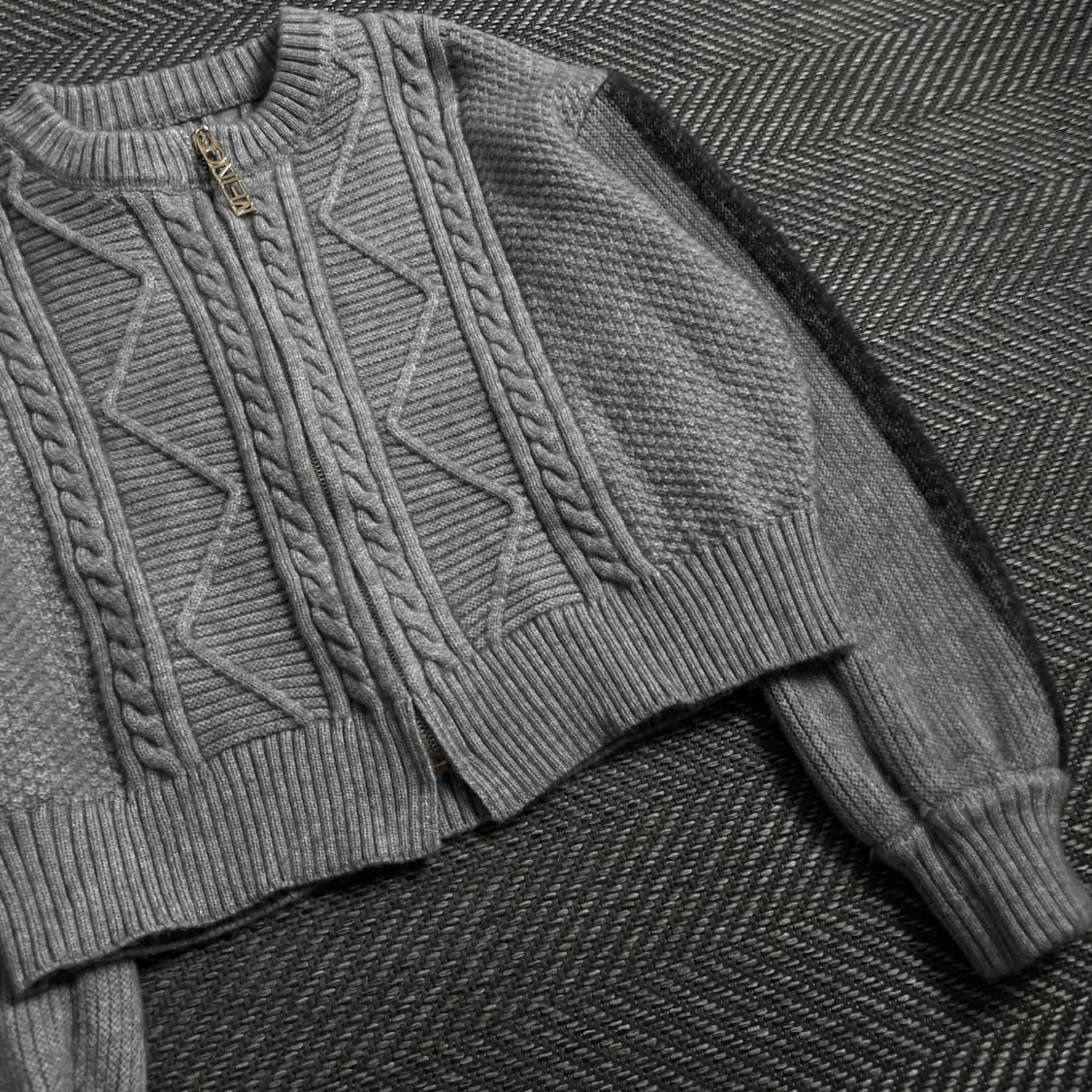 빈티지 우먼스 꽈배기 크롭 니트 자켓 그레이o 4299 상품이미지4