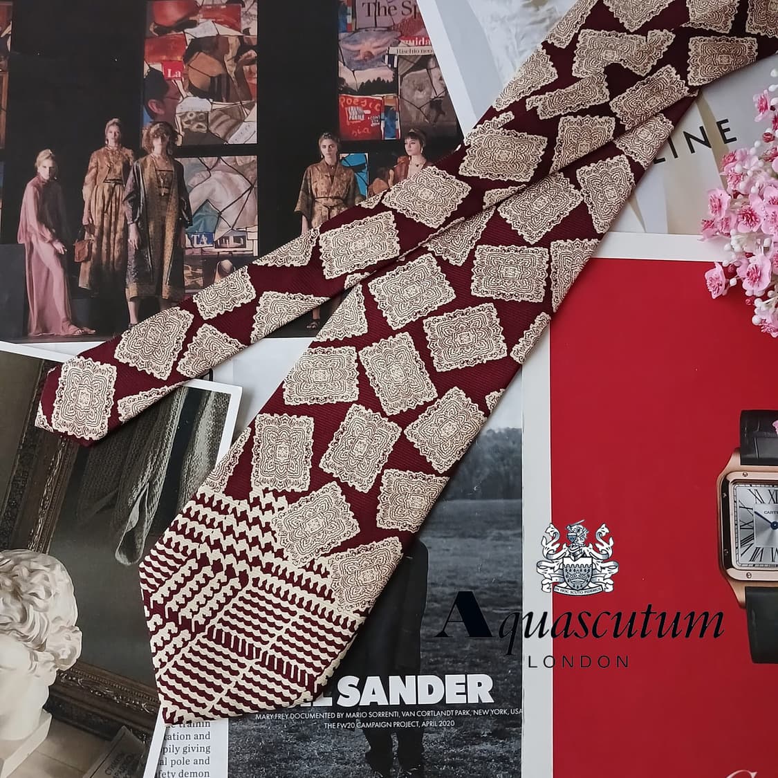 아쿠아스큐텀 실크 버건디 기하 넥타이 9.4cm A+등급 A19309
 상품이미지2