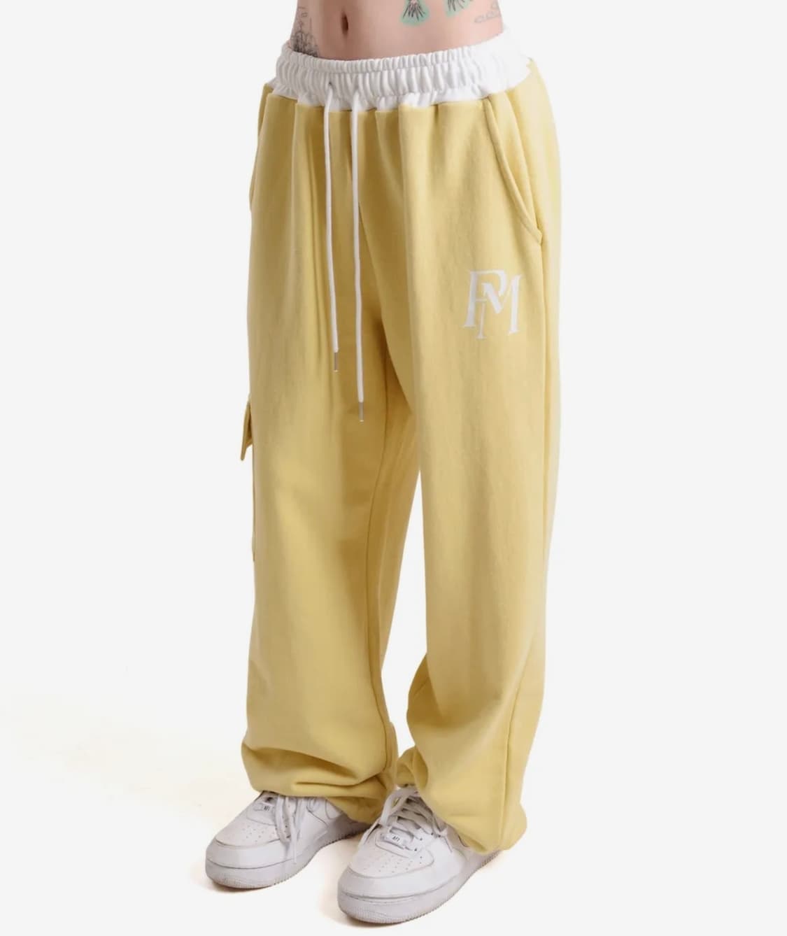 피스메이커 오피셜 카고 스웨트 팬츠 옐로우 화이트배색조거트레이닝바지스트링 상품이미지2