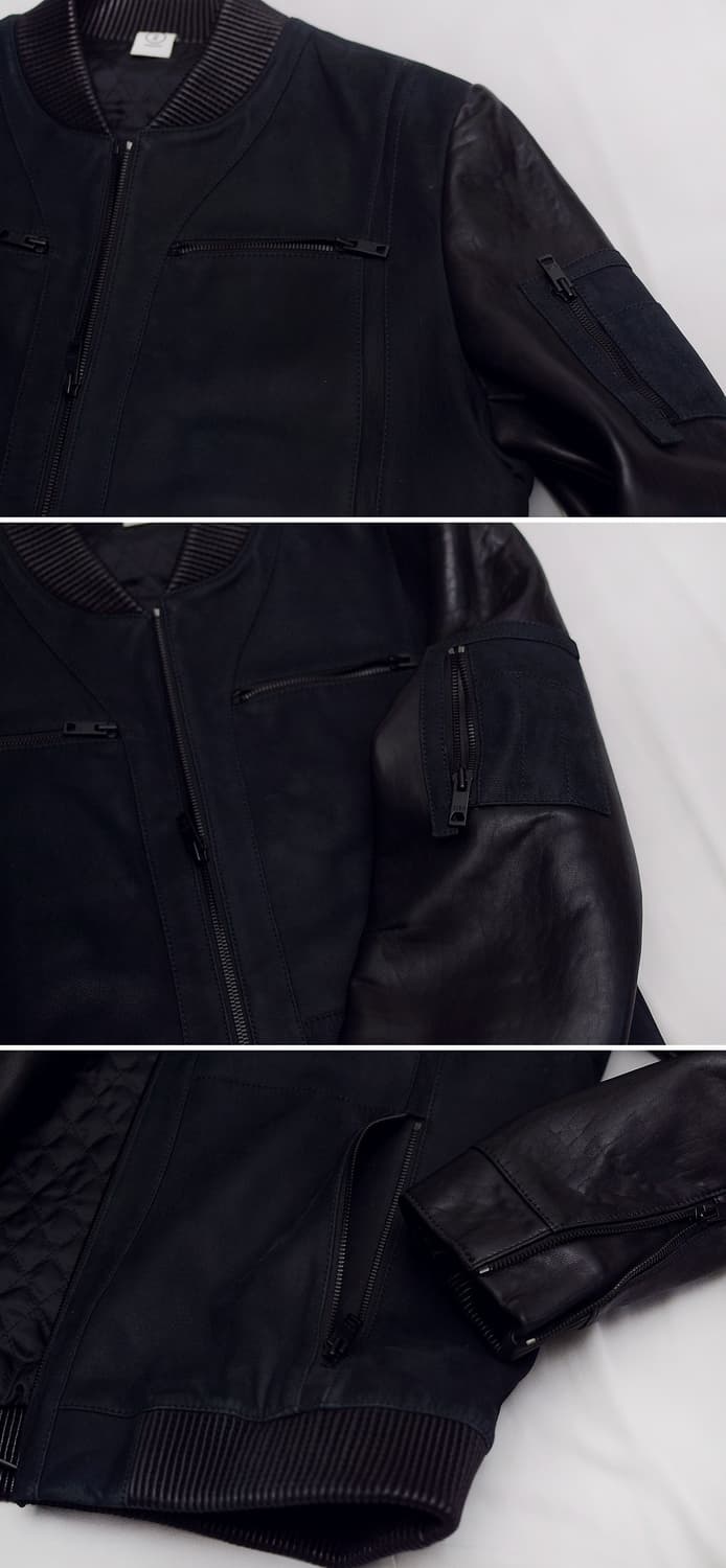 고트스킨 스웨이드 레더 믹스 천연가죽 스태디움 봄버 자켓 (100) 상품이미지8