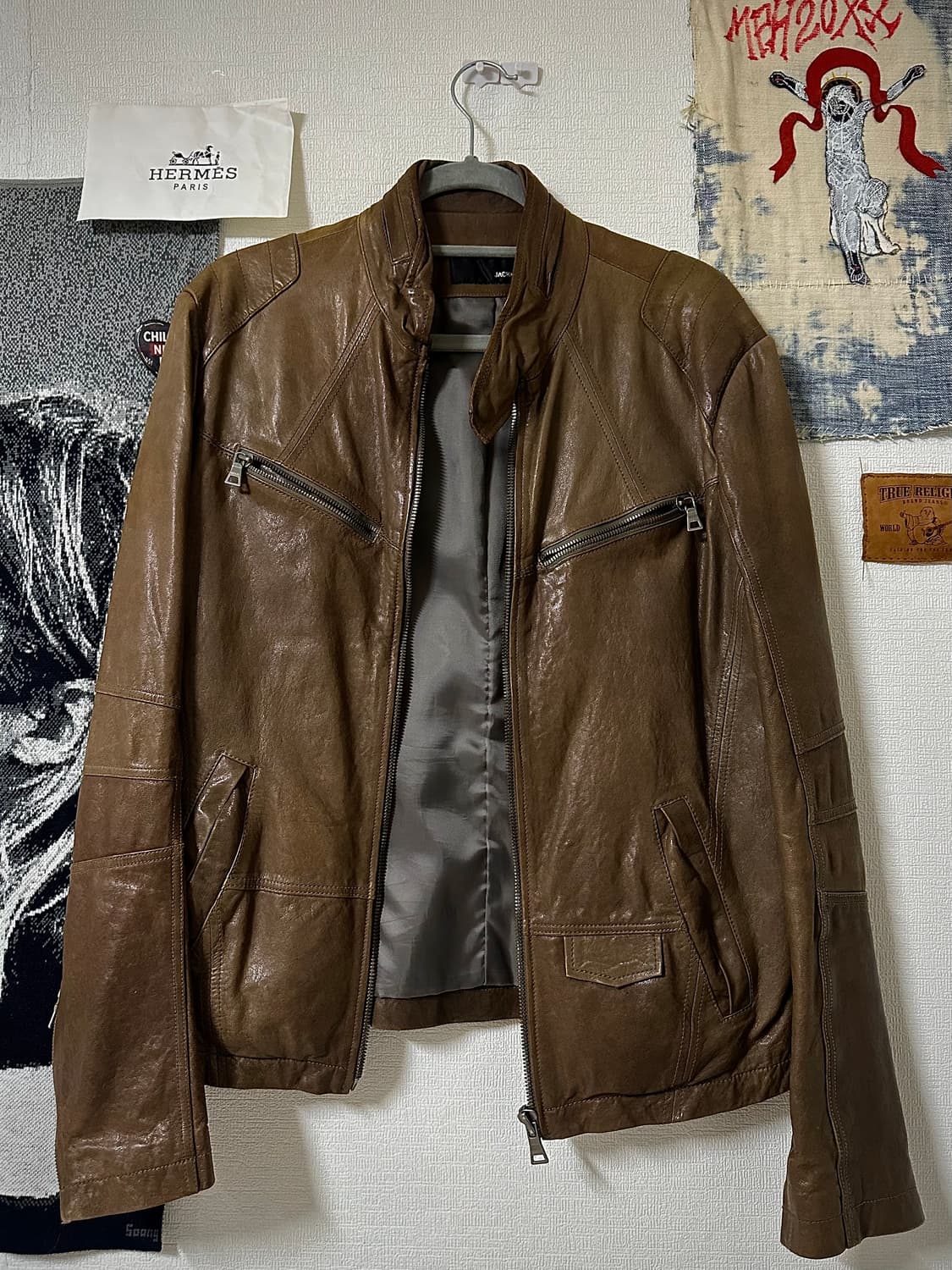 브라운 모토 레이서 레더자켓 상품이미지3