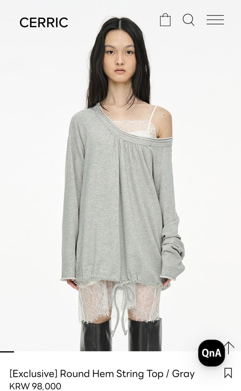 세릭 라운드 헴 스트링 탑 그레이 상품이미지1