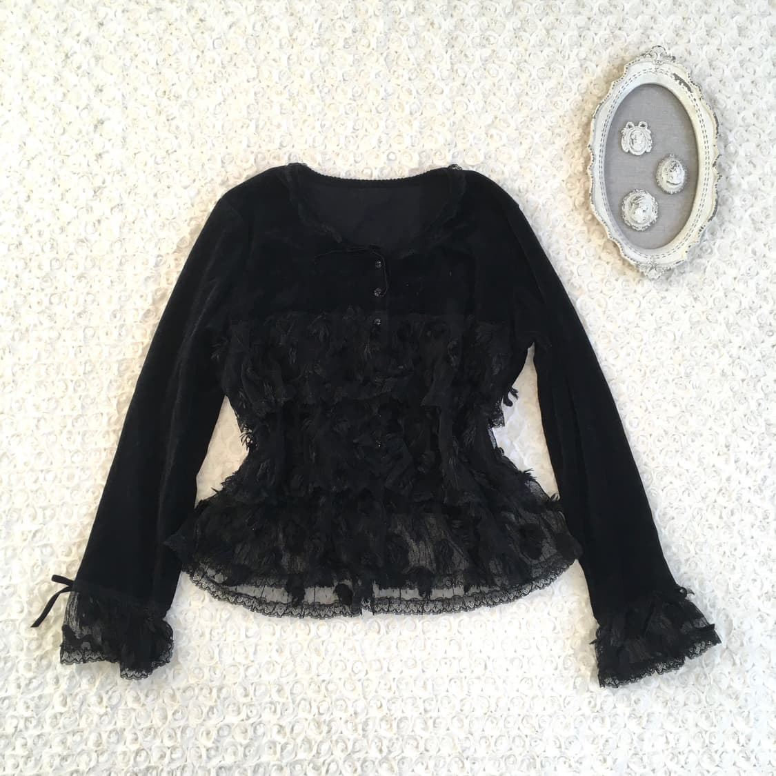 black velour fringe lace cancan blouse 상품이미지10