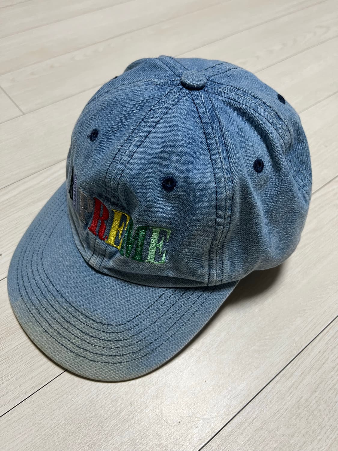 Supreme 슈프림 멀티 컬러 로고 워시드 데님 6패널 볼캡 모자 상품이미지1