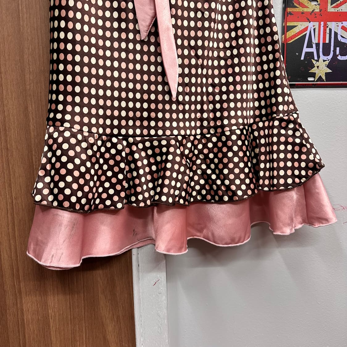 Retro Dot Ribbon Detail Satin Slim Dress 상품이미지4