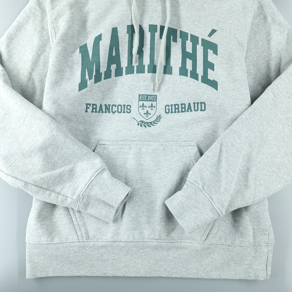 마리떼 프랑소와 저버 그레이 그린 배색 빅프린팅 헤비코튼 후드 티셔츠 M 상품이미지5