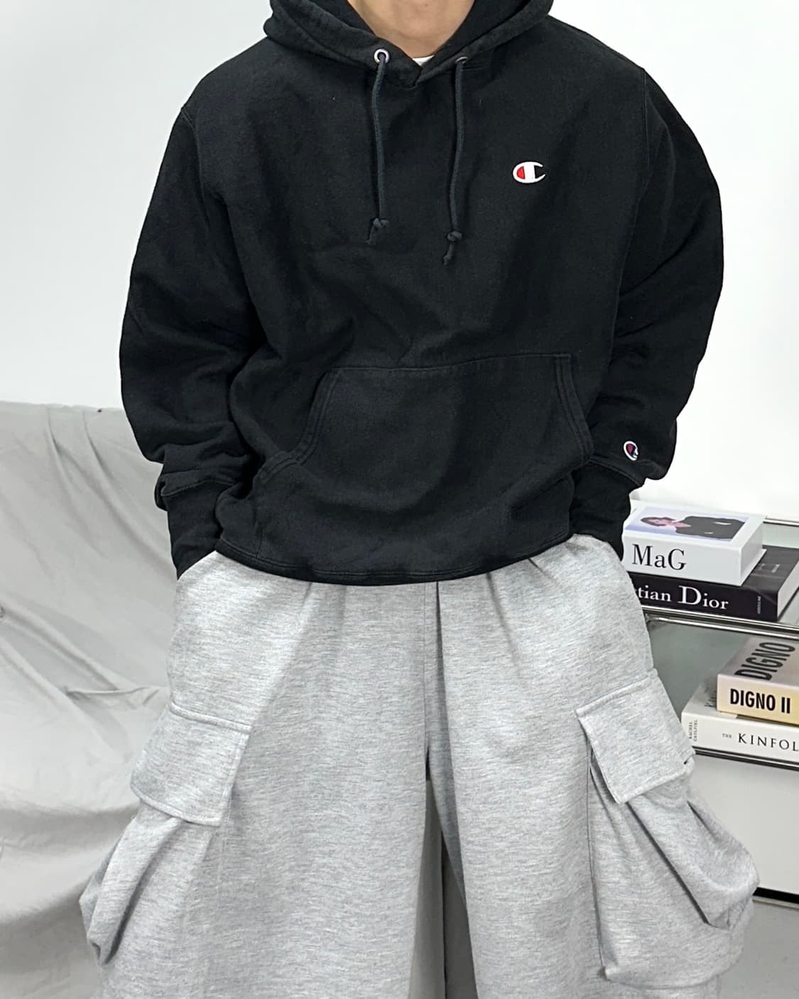 챔피온 자수로고 블랙 후드티 L 상품이미지1