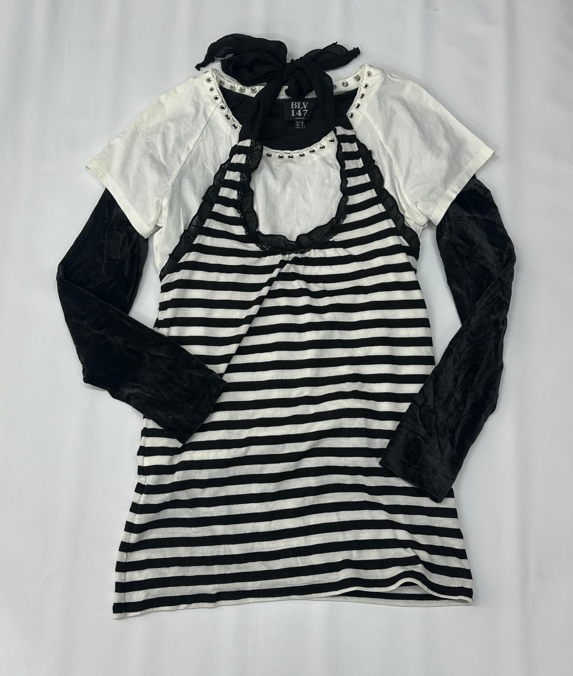 🖤나나깔 데빌 코디세트 🖤 지뢰계 마계 레이어드 블랙 홀터넥 벨벳 상품이미지3