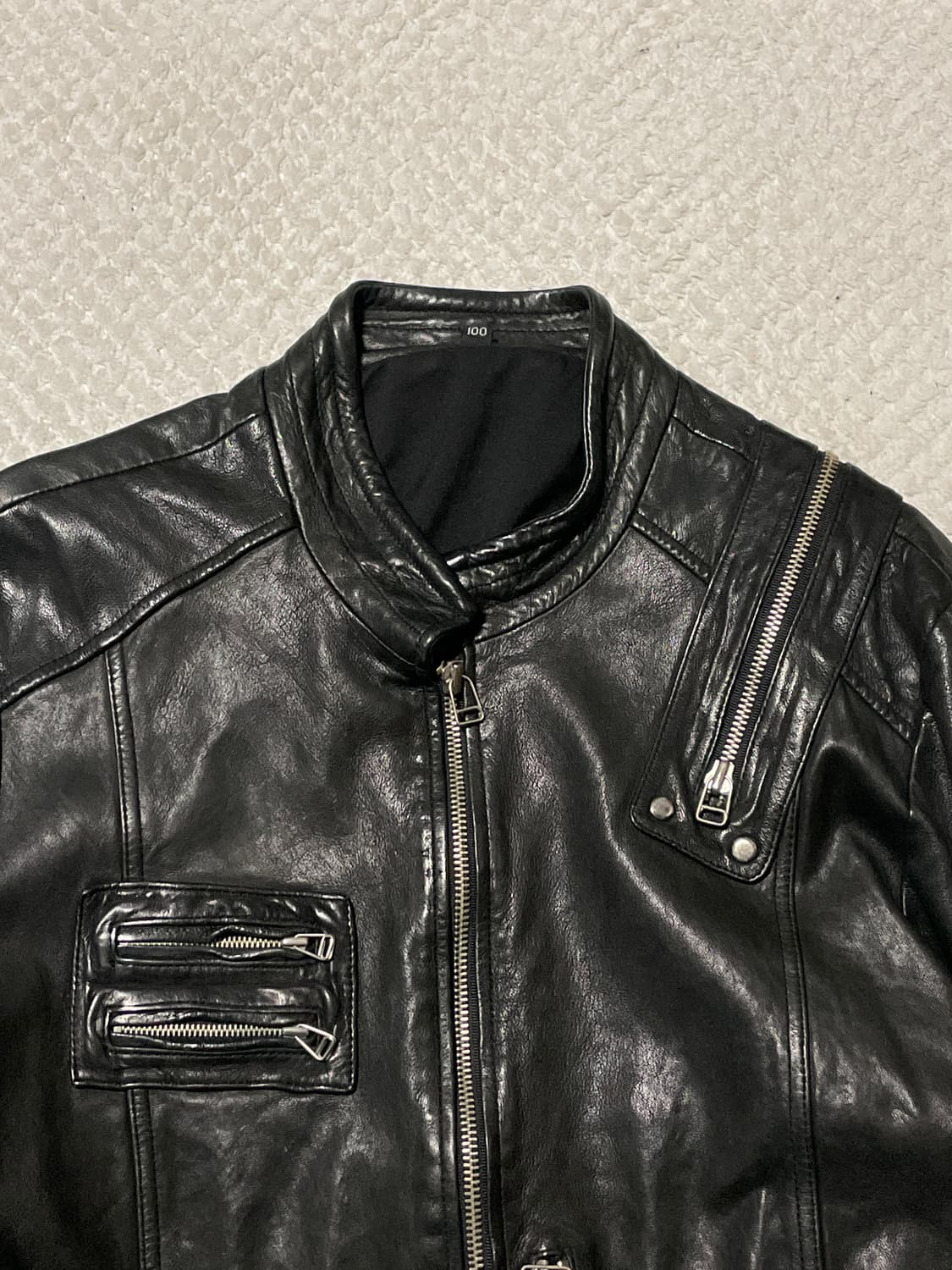 광희시장 웨스턴 무드 램스킨 양가죽 절개 레더 자켓 상품이미지4