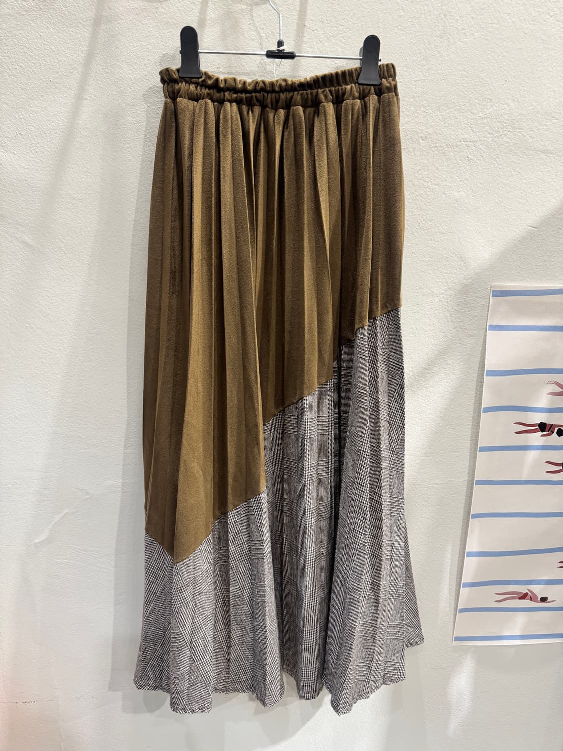 vintage 벨벳배색 플리츠 롱스커트 상품이미지5