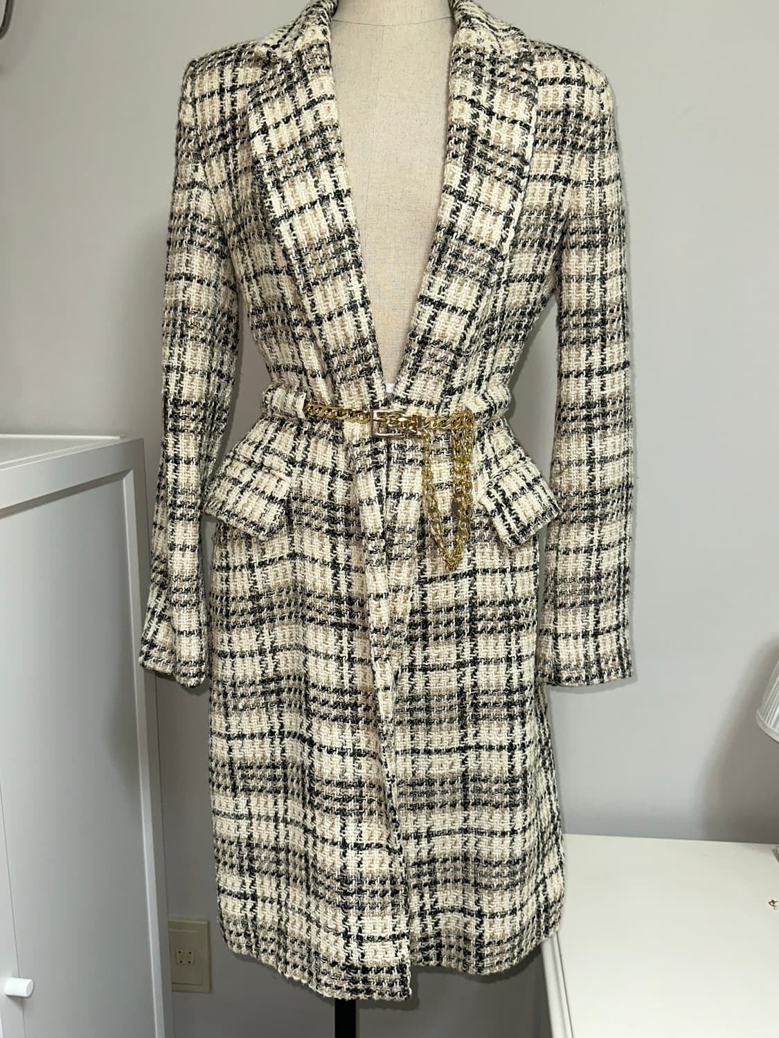 Zara 트위드 롱 자켓 코트 (벨트 포함) 상품이미지1