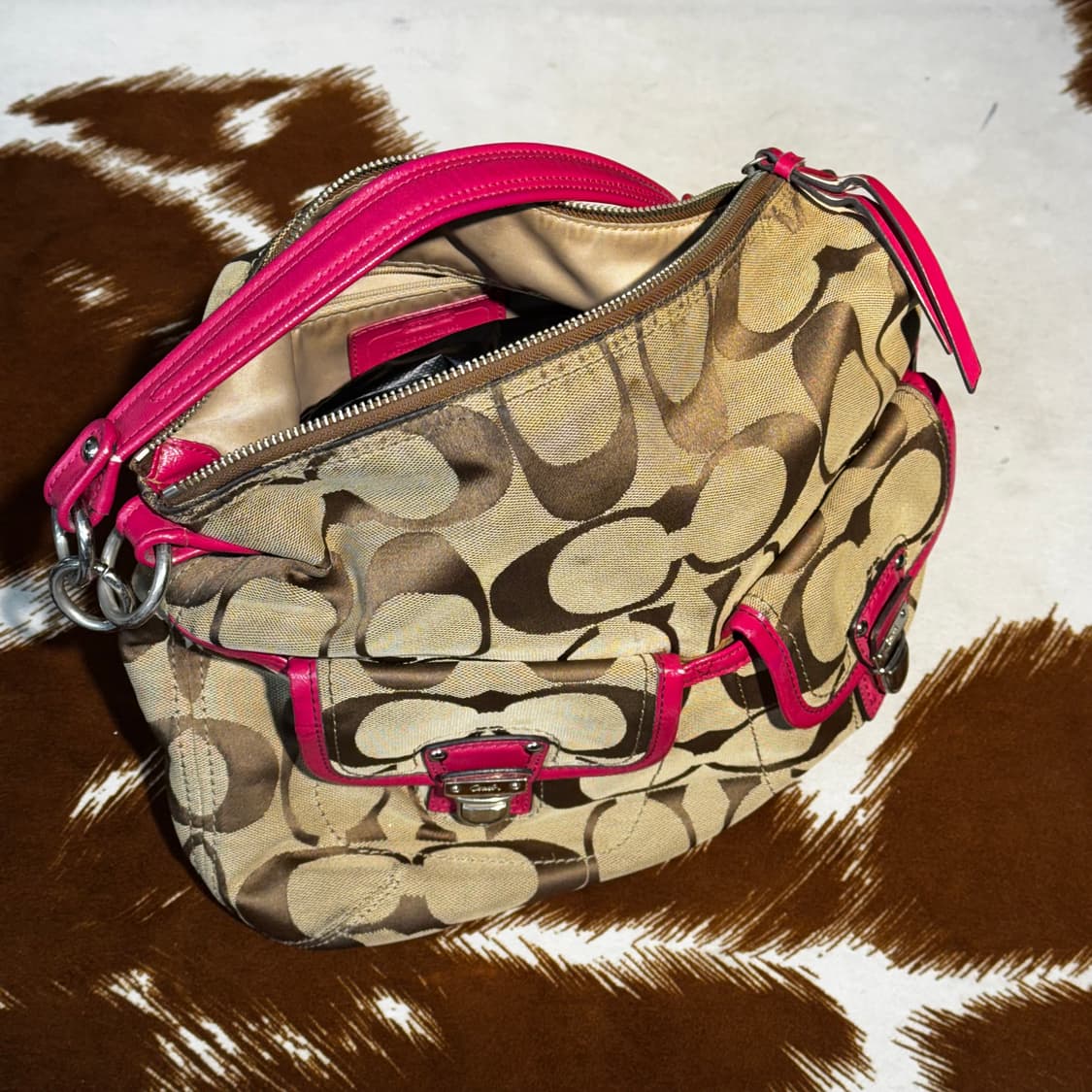 코치 y2k 호보백 숄더백 핑크 베이지 (OS) 상품이미지6