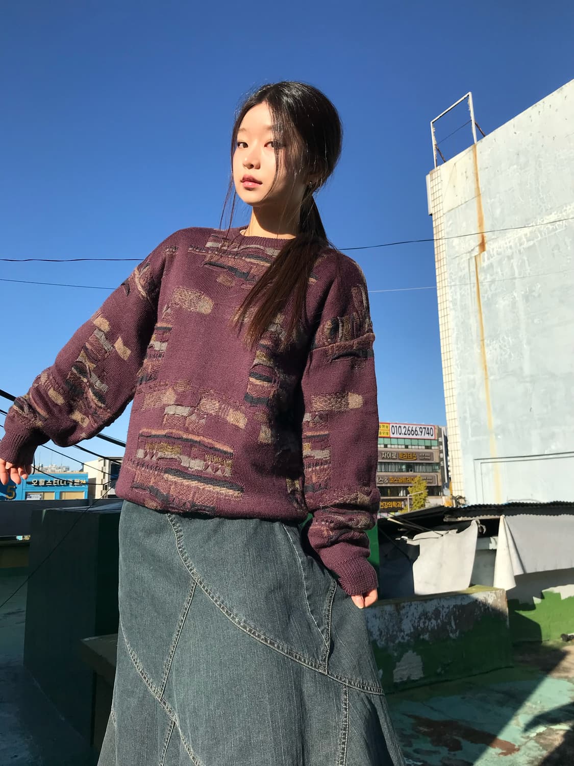 자주 와인 텍스쳐 니트  상품이미지5