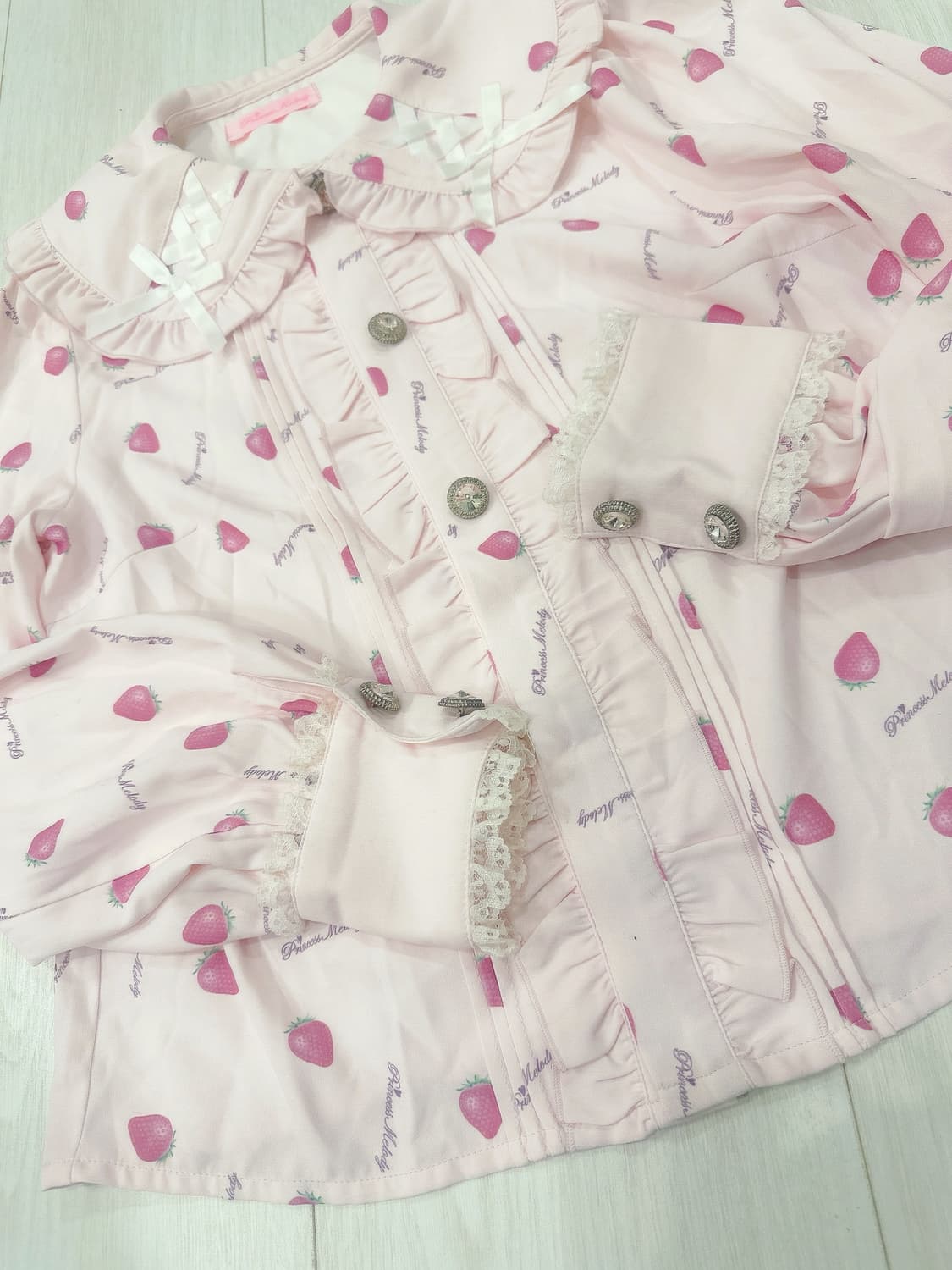 이치고 양지뢰 베이비 레이스 카라 핑크 프릴 블라우스 일본빈티지 상품이미지1