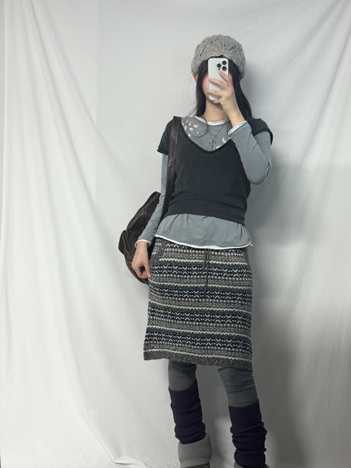 스카이블루/그레이 니트 비니 상품이미지4