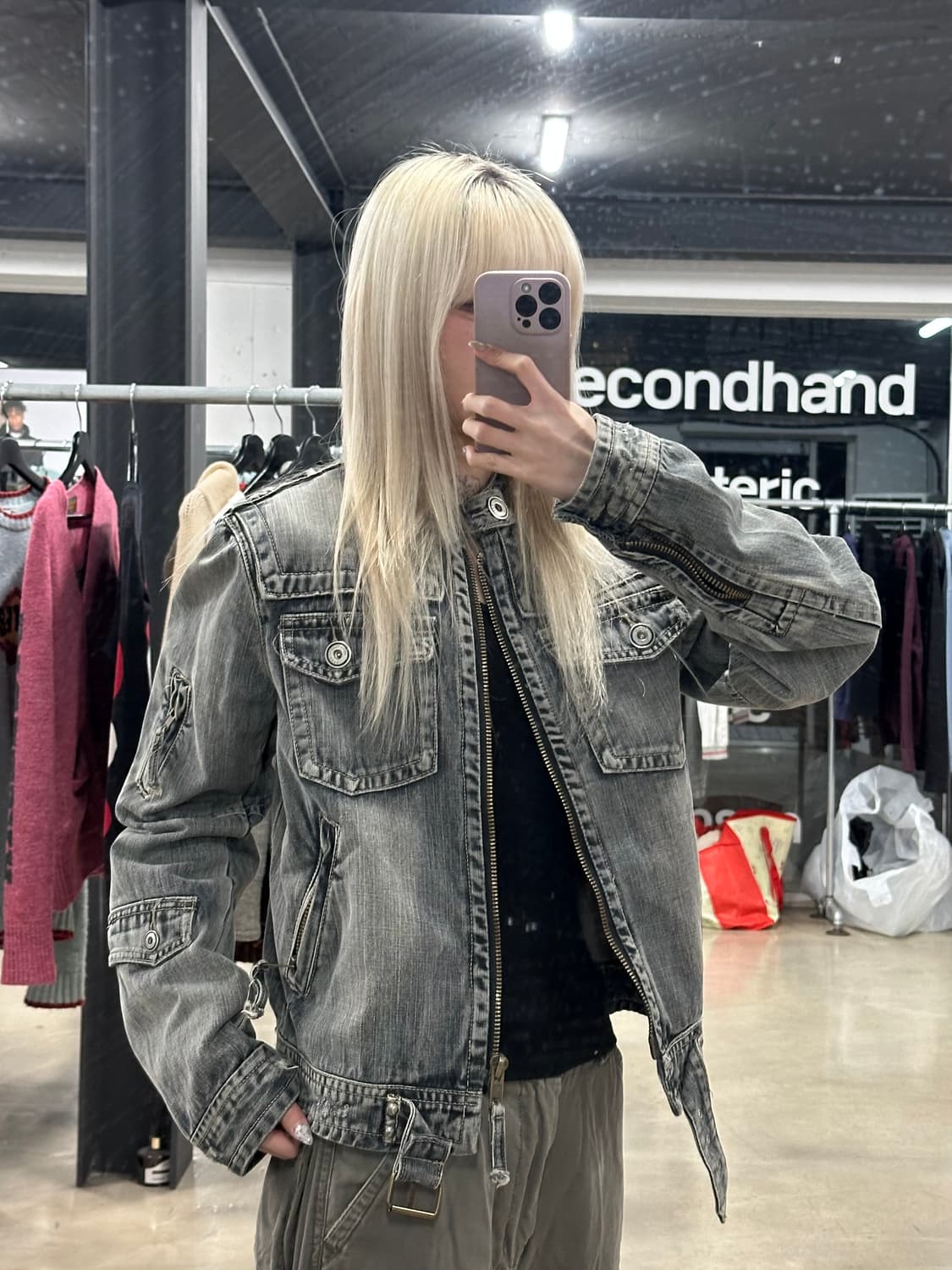 VTG Y2K 그런지 넥버클 데님 바이커 자켓 상품이미지2