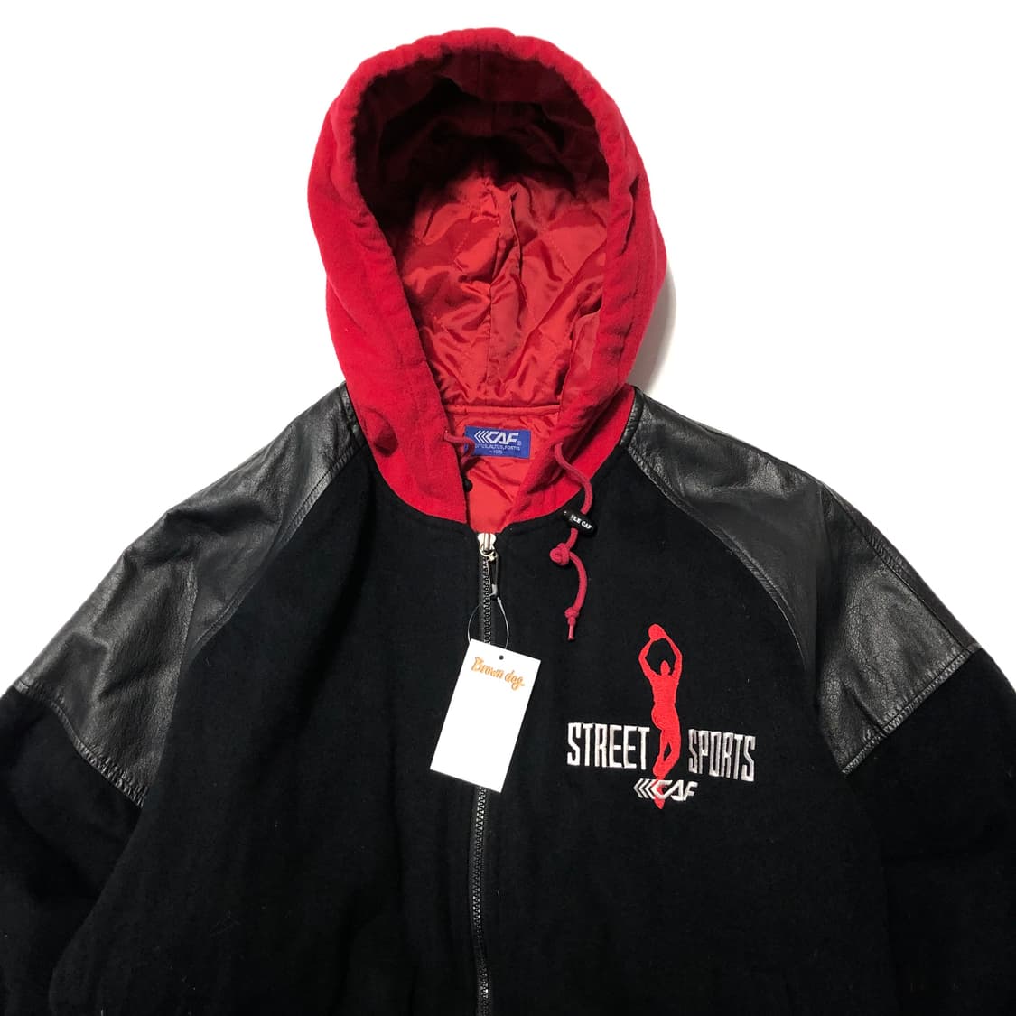 1980s 르까프 레더 후드 바시티 자켓  상품이미지4