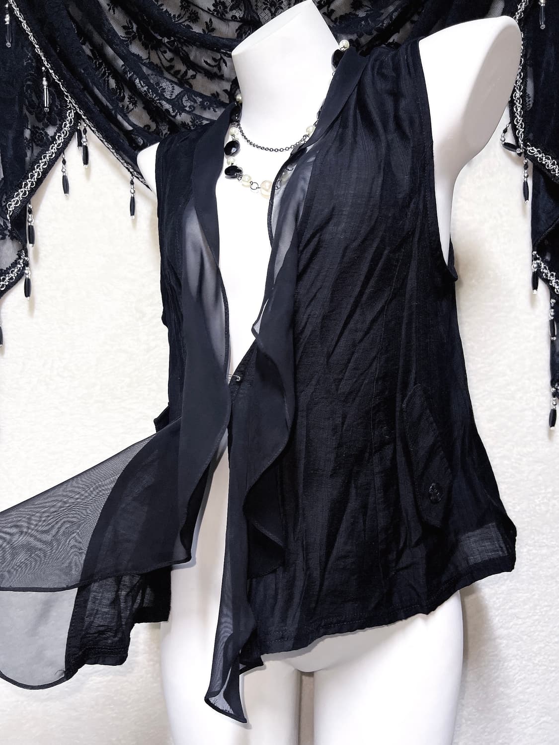 오리엔탈 다크페어리 고딕 고스펑크 그런지 프릴 언발 레이어드 베스트 조끼 상품이미지3