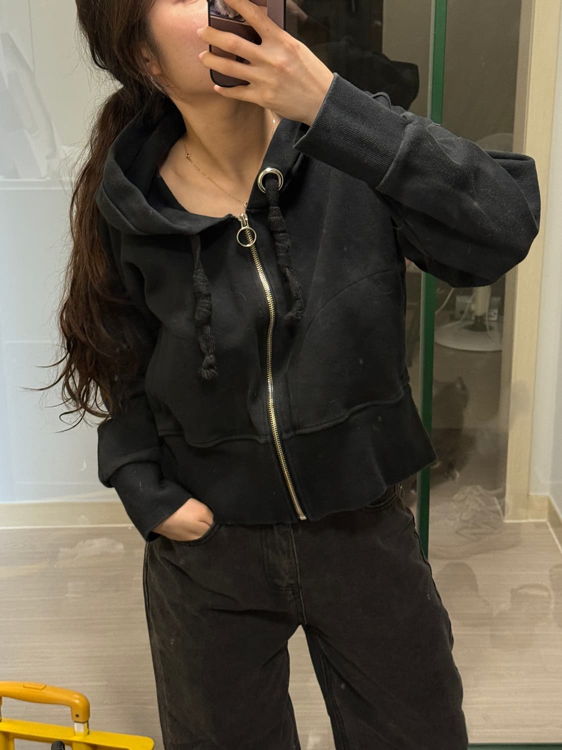 밑단 커팅 빈티지 블랙 후드집업 상품이미지1