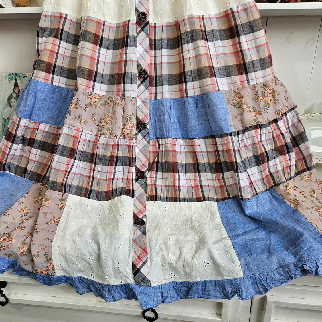 패치워크 체크 플레어 스커트 상품이미지3