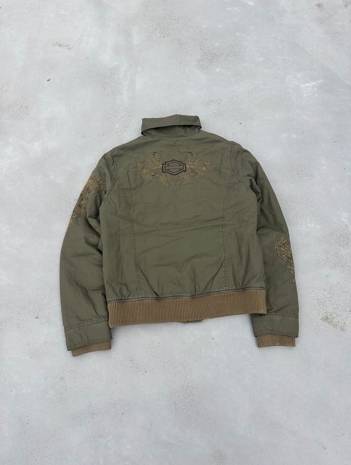 할리데이비슨 로고 자수 크롭 봄버자켓 올리브 카키 y2k 상품이미지2