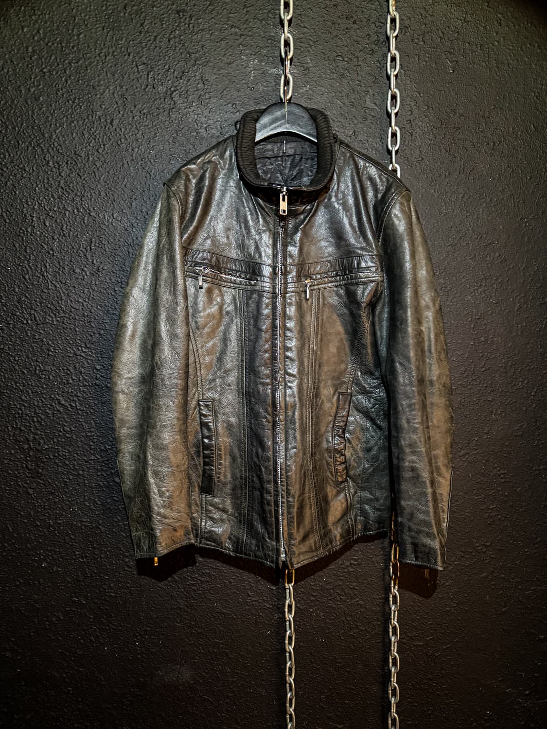 ABAHOUSE – Leather Stand Collar Jacket   상품이미지1