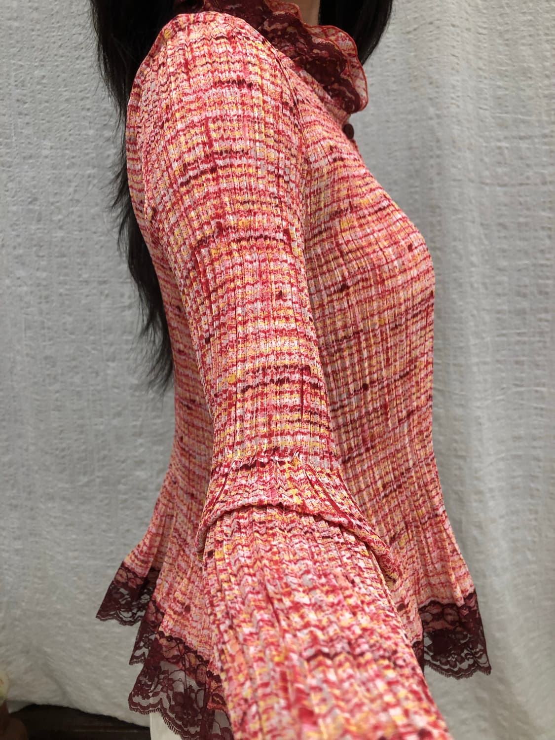 Lace hem pleats cardigan 상품이미지1