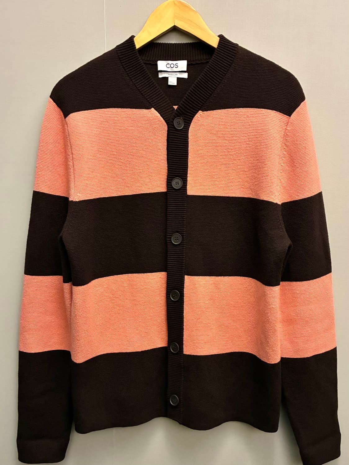 (S/100)COS 코스 울 코튼 브라운핑크 컬러 블록 헤비가디건 상품이미지1