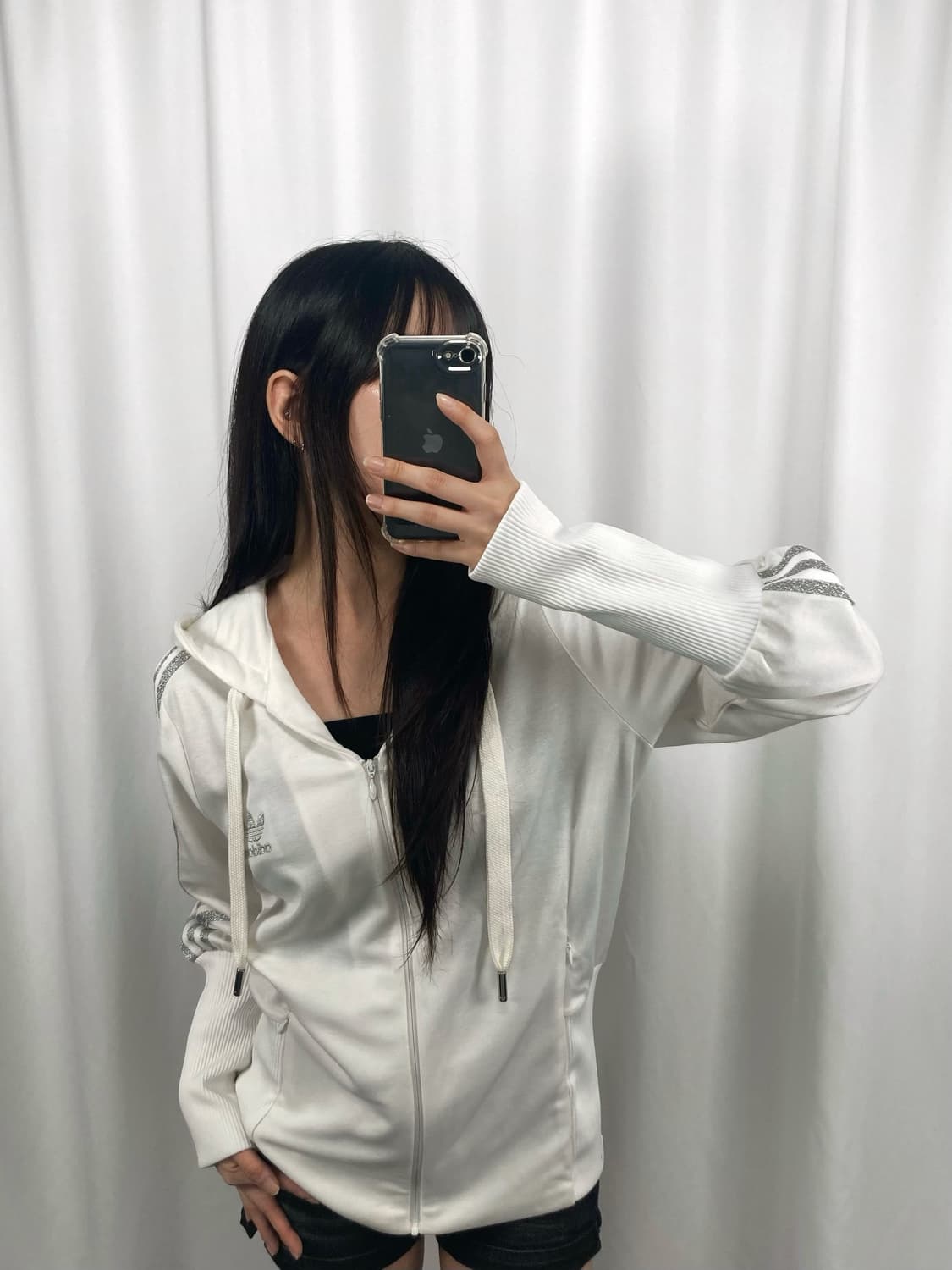 아디다스 화이트 실버 후드 져지 상품이미지1
