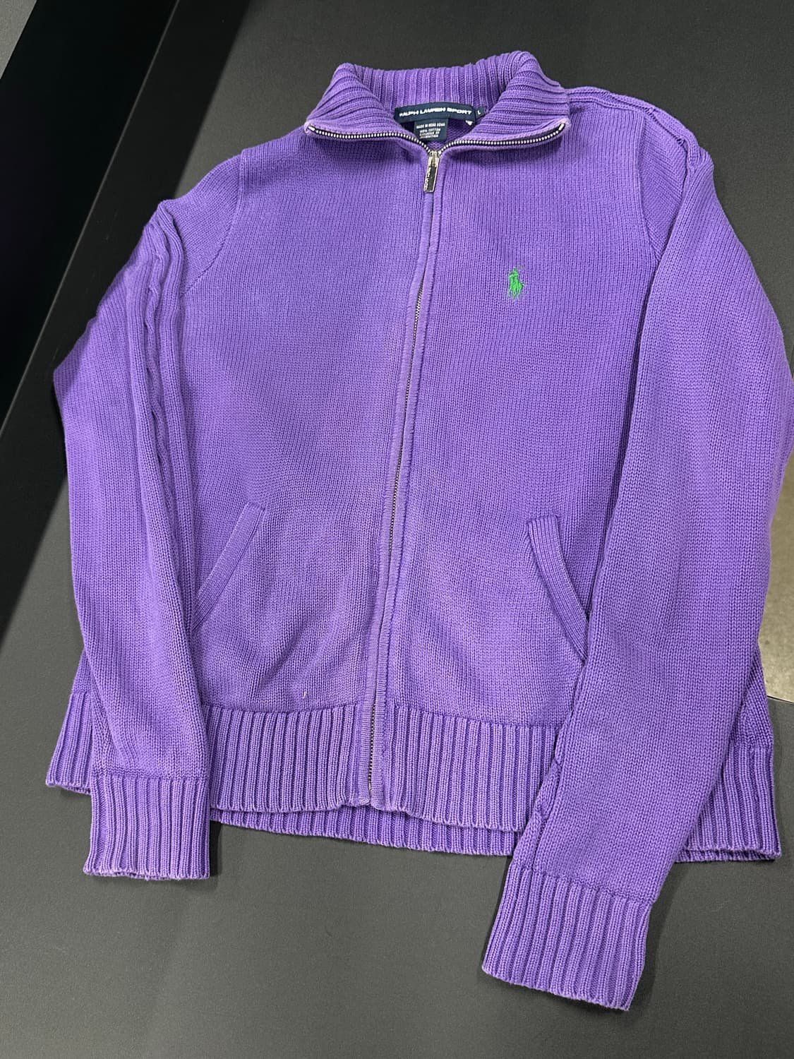 폴로 랄프로렌 퍼플 그린 로고 니트 집업 상품이미지4