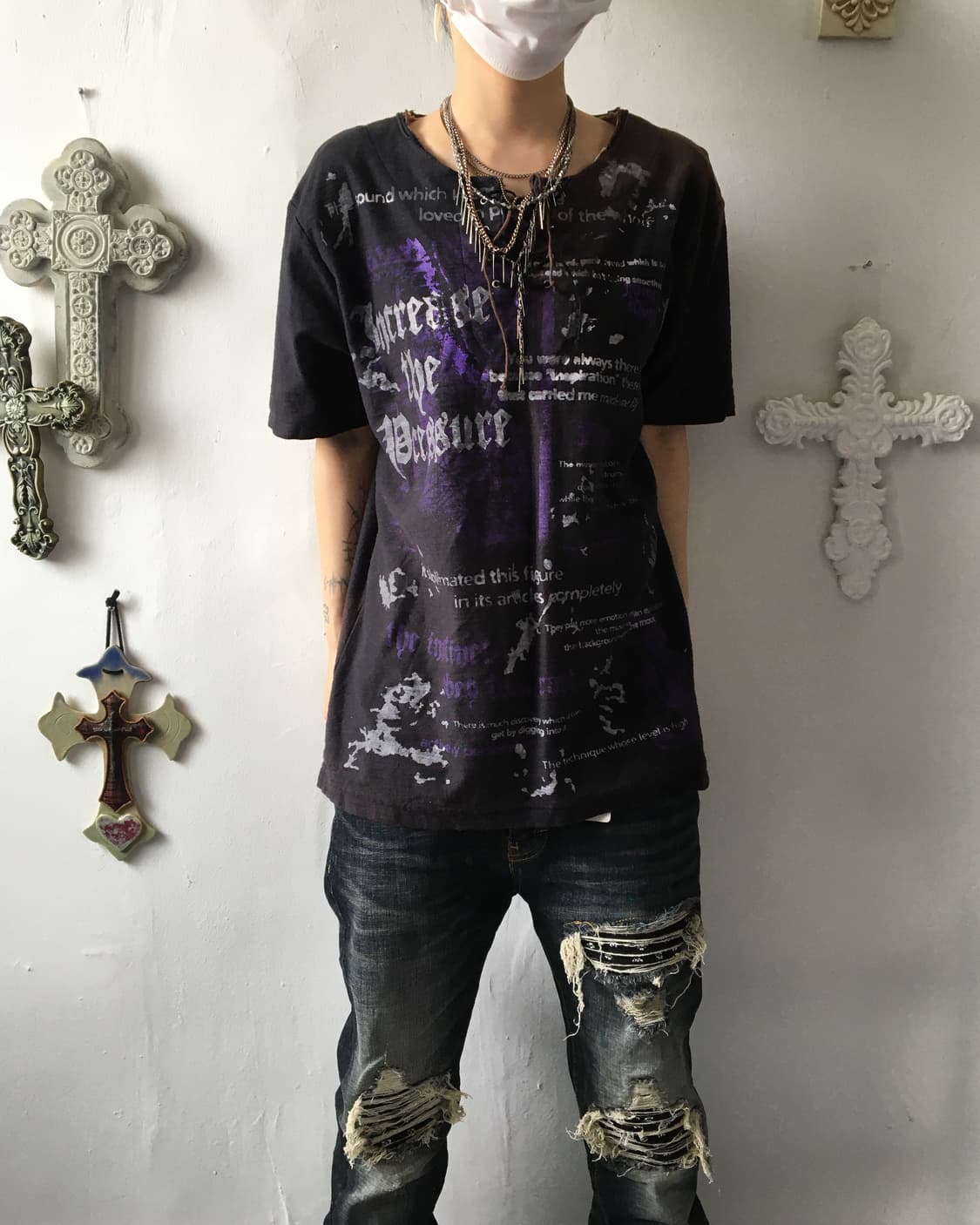 Lettering printing lace up t shirt 상품이미지1