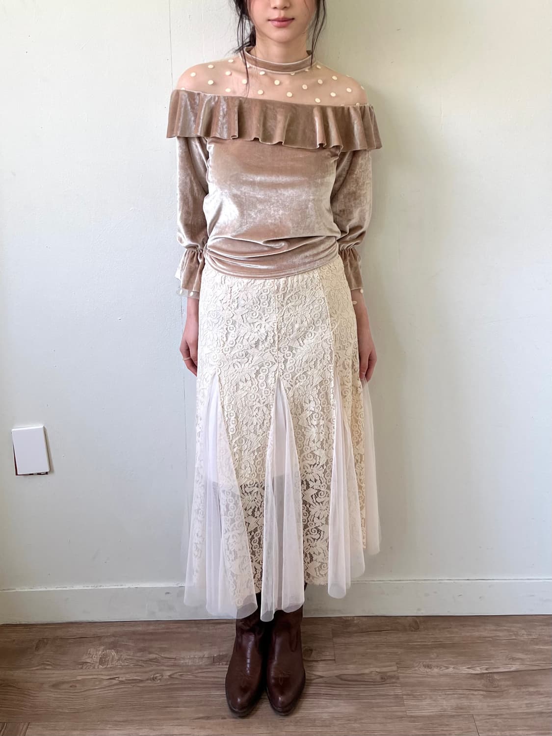 Japan vtg 아이보리 시스루 스커트 상품이미지5