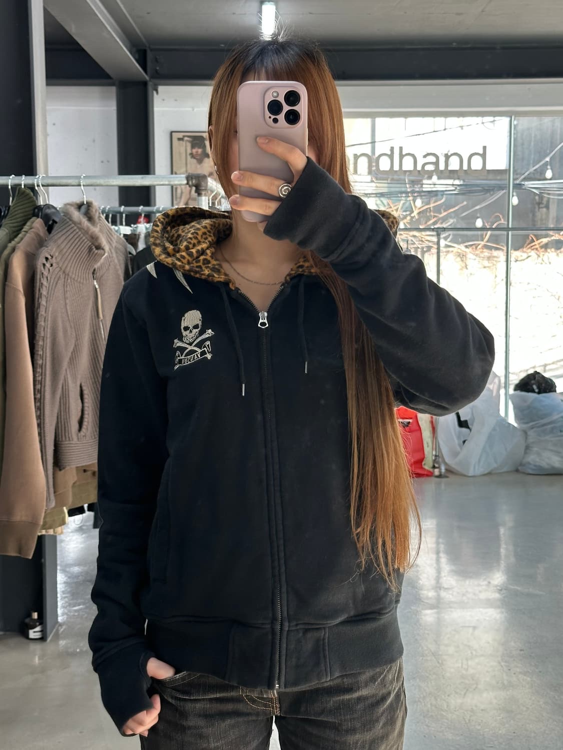 벤슨 넥핸드워머 레오파드 스컬윙 후드집업 상품이미지1