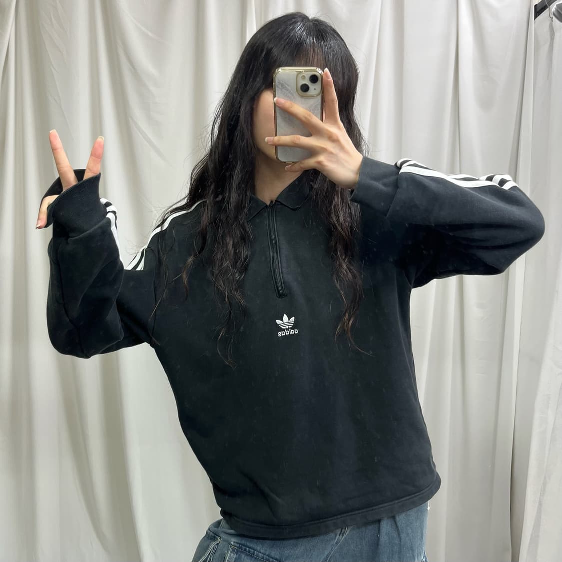 Adidas black center logo half zip-up mtm 상품이미지2