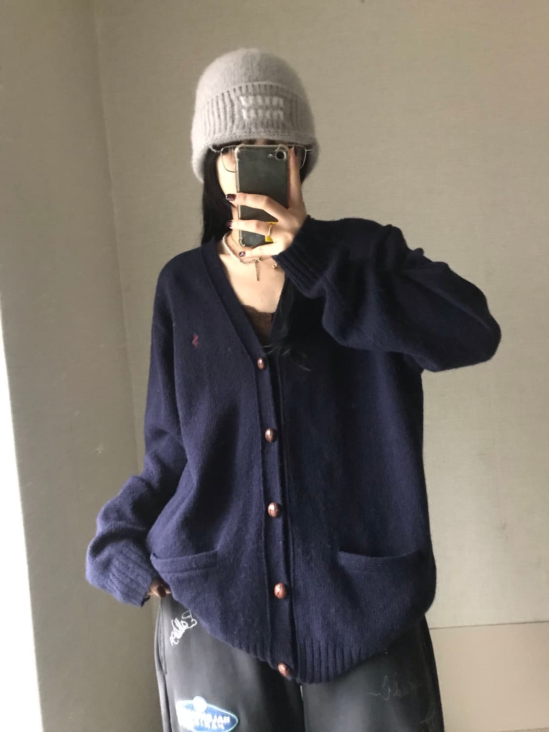 폴로 네이비 오버핏 울가디건 상품이미지1